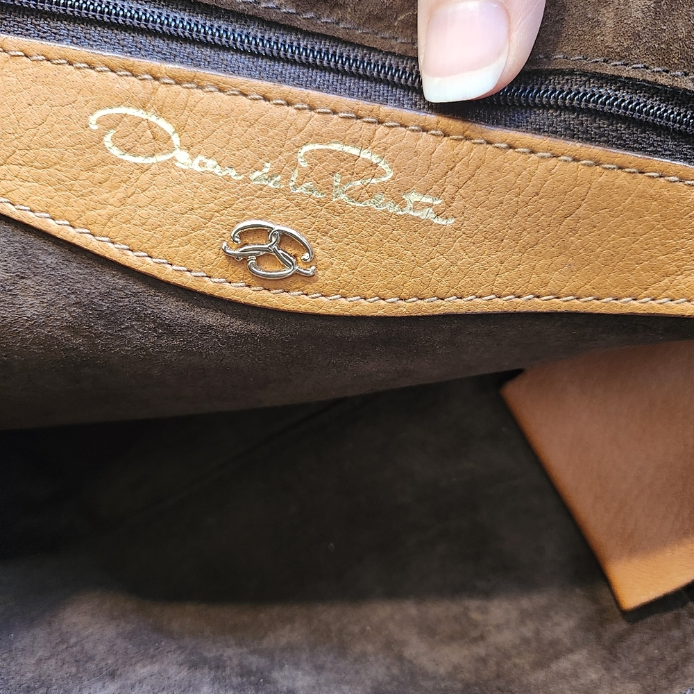 Women's Leather Circle-Handle Bag - Tan Oscar De La Renta - Picture 8 of 12